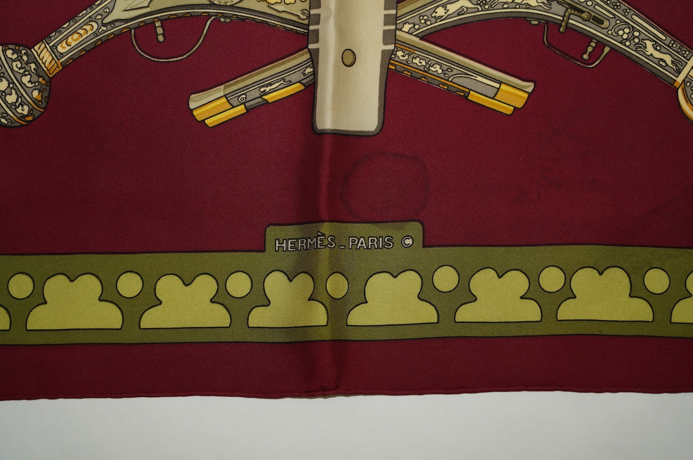 A Hermes silk scarf 'Diane', boxed. Condition - fair